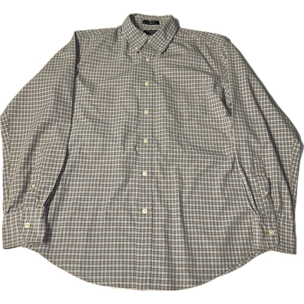 Dockers Classic Fit Men's M Brown Blue Checkered Button Down Shirt No Wrinkles